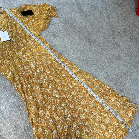NWT Faithfull the Brand Rafa Dress V-Neck Puff Sleeve Saffron Delphine Floral 4 - Picture 13 of 14